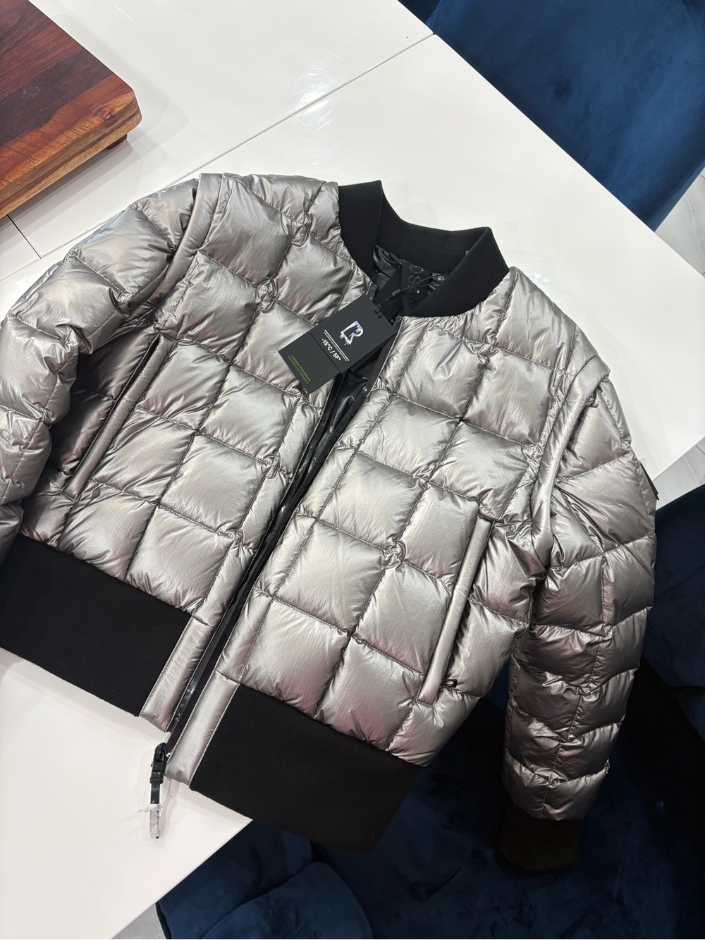 RUDSAK Metallic Silver Puffer Jacket with Black Trim